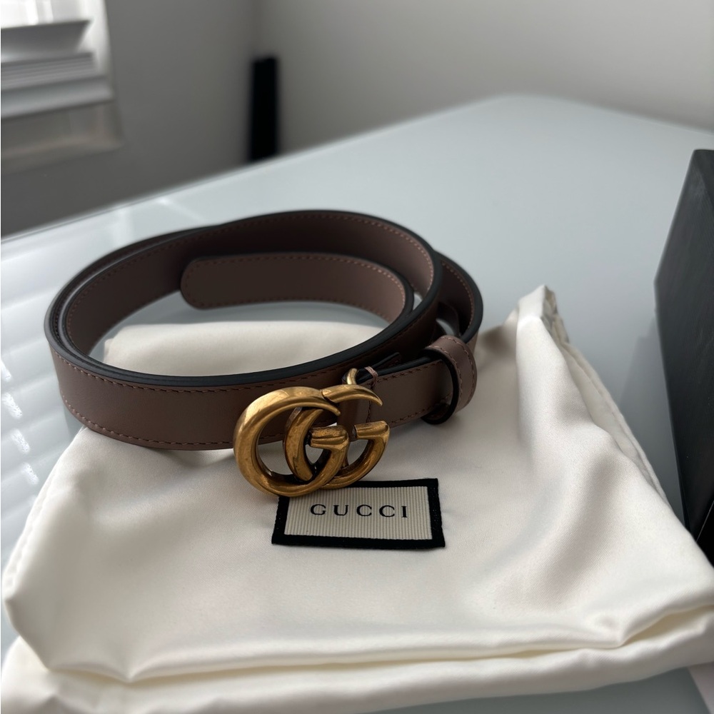 Gucci Brown Leather Belt with Gold Double G Buckle - Picture 4 of 8